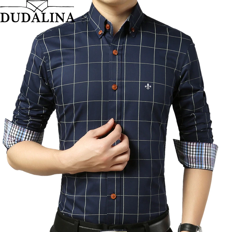 DUDALINA Men Long Sleeve Shirt Men Casual Men Shirt Social Plus Size M-5XL